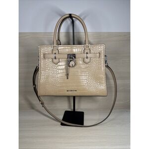 MICHAEL KORS HAMILTON MEDIUM‎ SATCHEL SHOULDER CROSSBODY BAG ALLIGATOR BEIGE